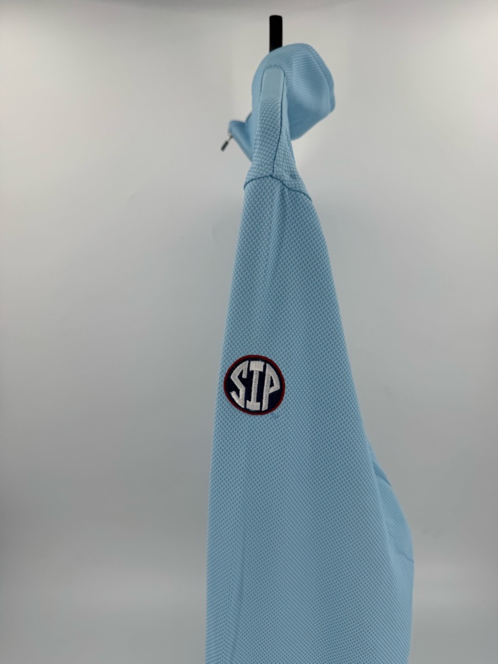SIP EMBROIDERED SLEEVE! Peter Millar Ole Miss Powder Birdseye 1/4-Zip!  L - NWT - Picture 3 of 7